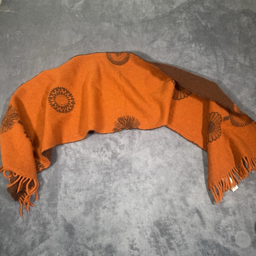 Anichini 100% Wool Blanket Scarf Shawl Italy 56"x 13" Orange Vintage Embroidered